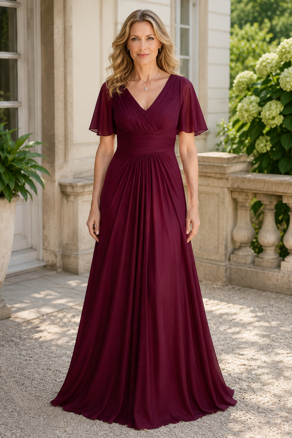 Casual A-Line V-Neck Empire Maxi Mother Of The Bride Dress