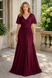 Casual A-Line V-Neck Empire Maxi Mother Of The Bride Dress