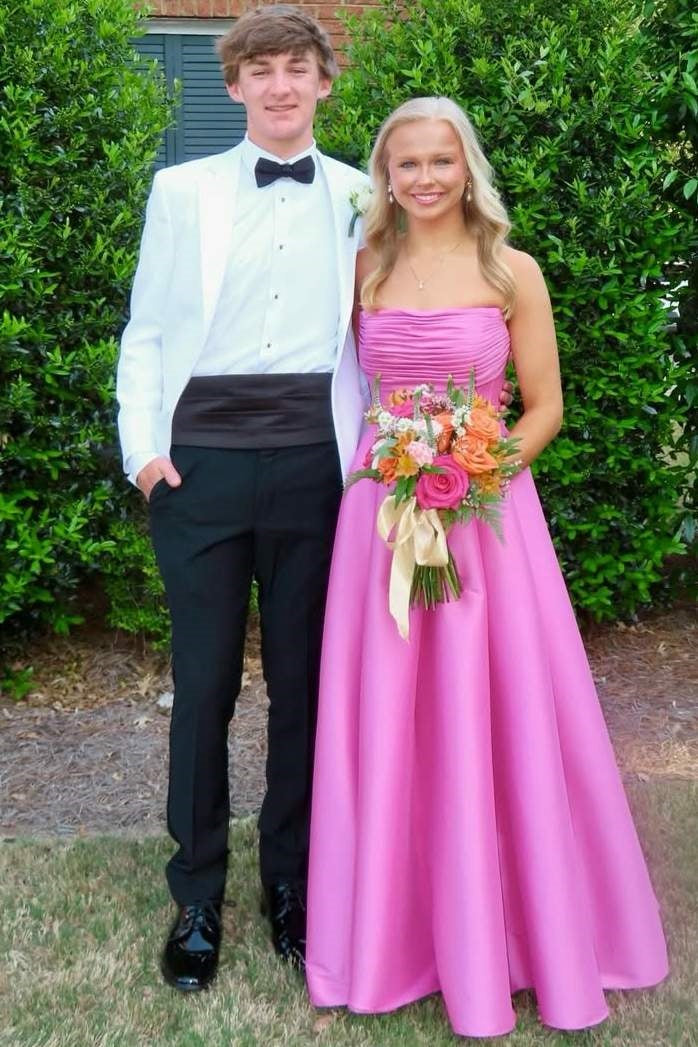 Casual Bateau Strapless A-Line Satin Empire Floor-Length Party Prom Dress