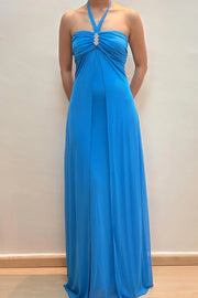 Casual Chiffon A-Line Halter Backless Floor-Length Party Prom Dress