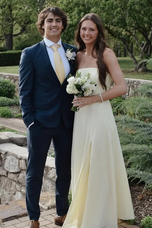 Casual Chiffon A-Line Strapless Floor-Length Party Prom Dress