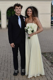 Casual Chiffon A-Line Strapless Floor-Length Party Prom Dress