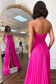 Casual Chiffon A-Line Sweetheart Strapless With Side Slit Prom Dress