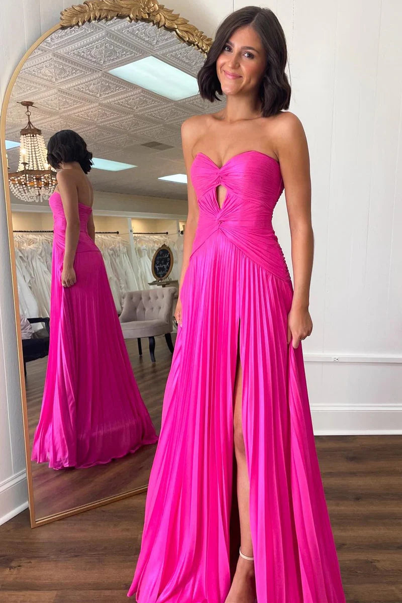 Casual Chiffon A-Line Sweetheart Strapless With Side Slit Prom Dress