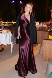 Casual Halter Backless Mermaid Satin Party Evening Dress