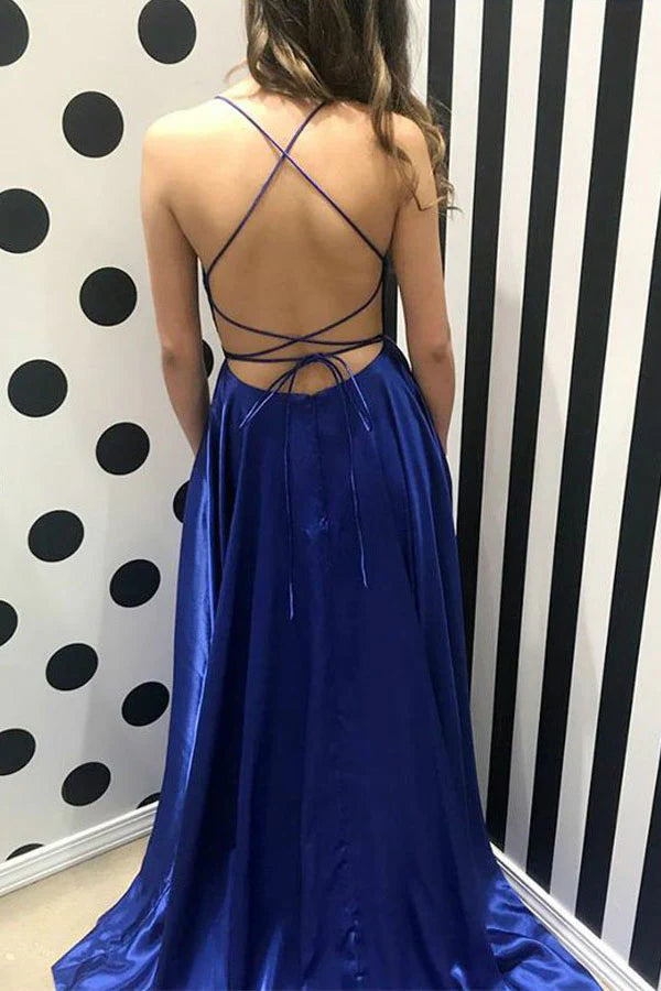 Casual Satin A-Line Bateau Lace Up Party Prom Dress