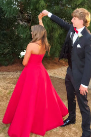 Casual Satin A-Line High Waist Strapless Party Prom Dress