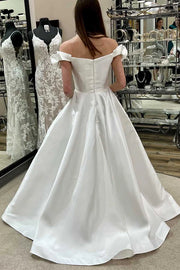 Casual Satin A-Line Off-Shoulder Empire Wedding Dress