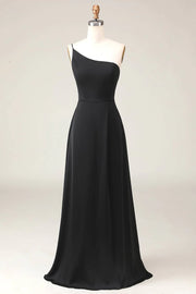 Casual Satin A-Line One Shoulder Sleeves Bridesmaid Dress