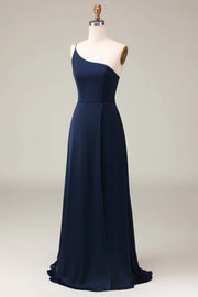 Casual Satin A-Line One Shoulder Sleeves Bridesmaid Dress