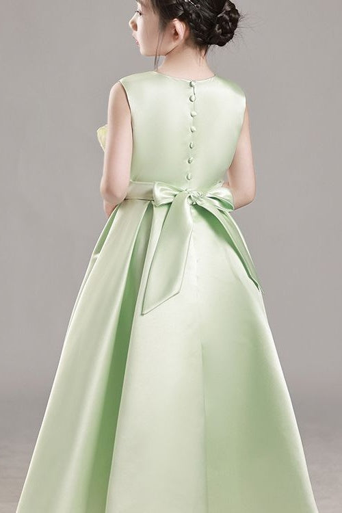Casual Satin A-Line Round Empire Sleeveless Flower Girl Dress Dusty Sage / US 14 Casual Satin A-Line Round Empire Sleeveless Flower Girl Dress Dusty Sage / US 14
