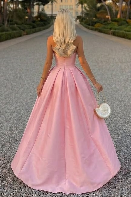Casual Satin A-Line Strapless Empire Floor-Length Party Prom Dress
