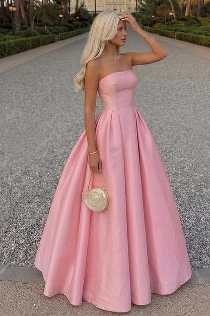 Casual Satin A-Line Strapless Empire Floor-Length Party Prom Dress