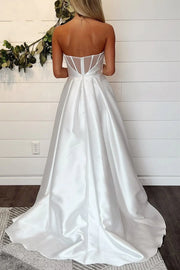 Casual Satin A-Line Strapless Empire Long Wedding Dress