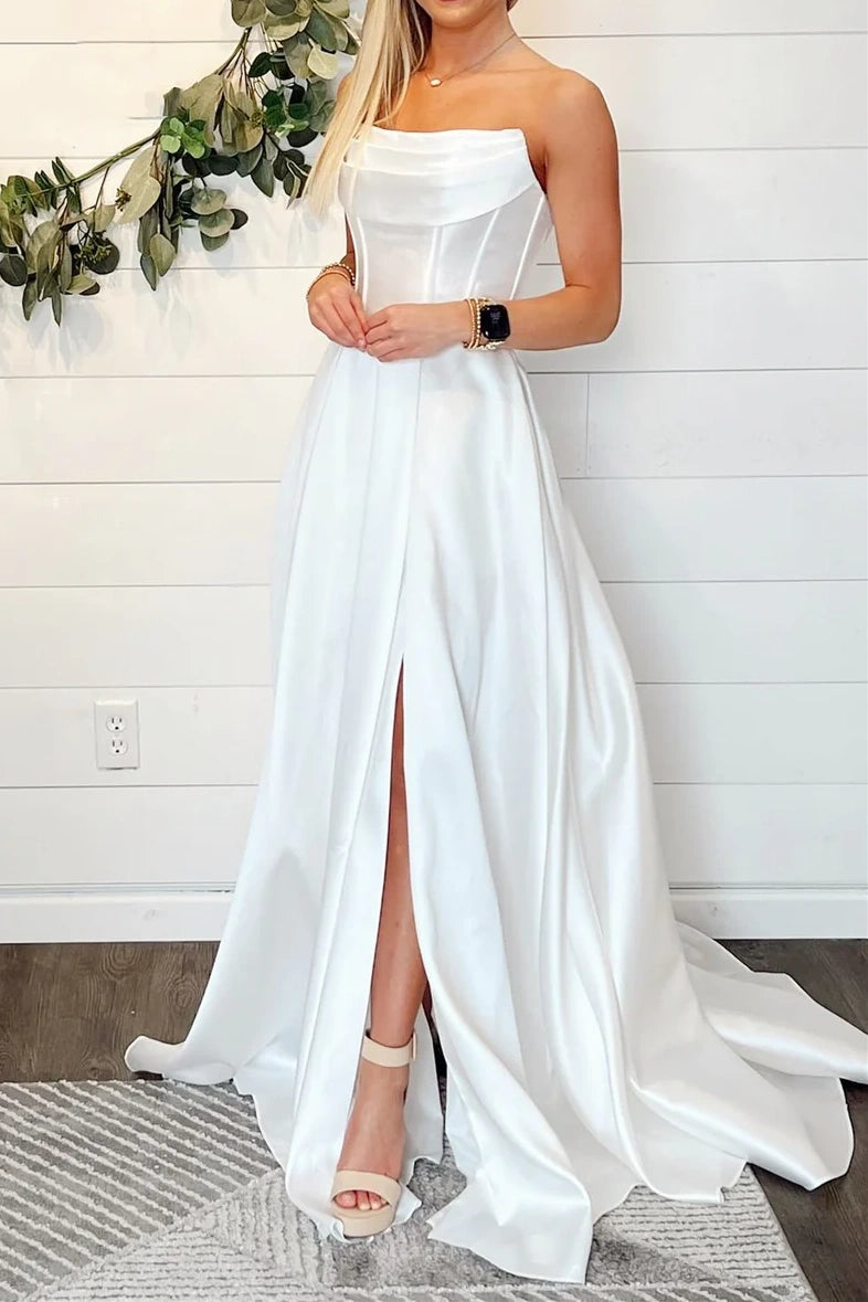 Casual Satin A-Line Strapless Empire Long Wedding Dress Custom Color / US 14 Casual Satin A-Line Strapless Empire Long Wedding Dress Custom Color / US 14