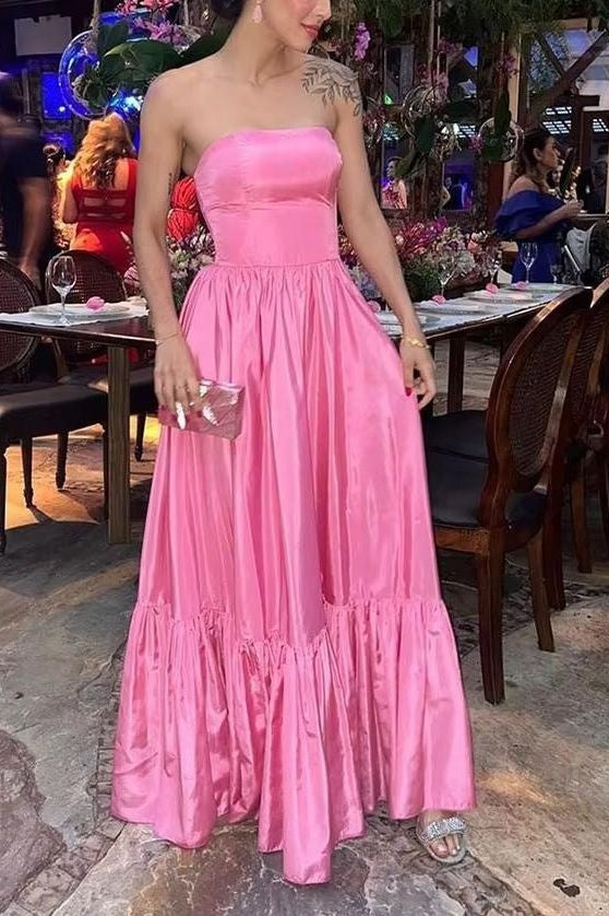 Casual Satin A-Line Strapless Empire Party Prom Dress