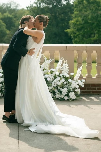Casual Satin A-Line Strapless Empire Wedding Dress With Train