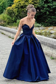 Casual Satin A-Line Strapless Lace-Up Party Prom Dress
