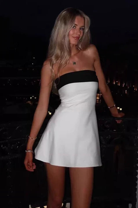 Casual Satin A-Line Strapless Short Party Homecoming Dress