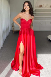 Casual Satin A-Line Sweetheart Sleeveless Party Prom Dress