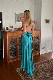 Casual Satin A-Line V-Neck Lace Up Party Prom Dress