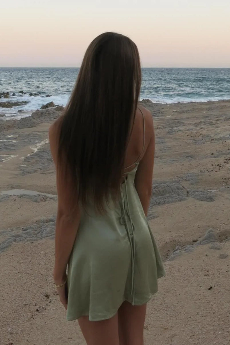 Casual Satin A-Line V-Neck Sleeveless Backless Homecoming Party Dress