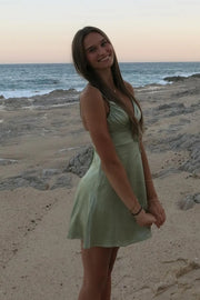 Casual Satin A-Line V-Neck Sleeveless Backless Homecoming Party Dress