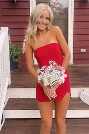 Casual Satin Bodycon Strapless Short Party Homecoming Dress 