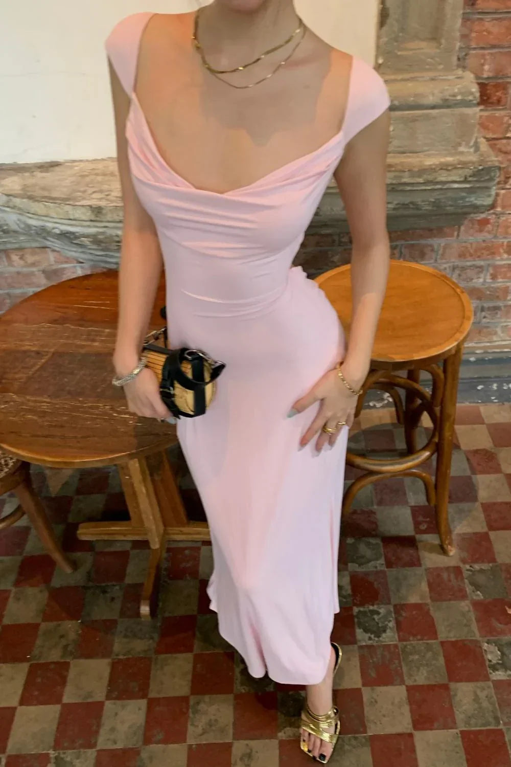 Casual Satin Cap Sleeves Empire Waist Lace-Up Party Prom Dress 
