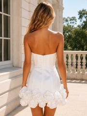 Casual Satin Corset Strapless Zipped 3D Floral Mini Homecoming Dress
