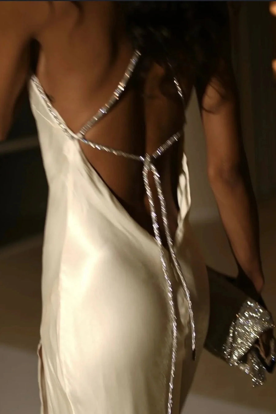 Casual Satin Halter Lace-Up Sheath High Slit Party Prom Dress 