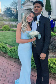 Casual Satin Mermaid Boat Strapless Long Party Prom Dress