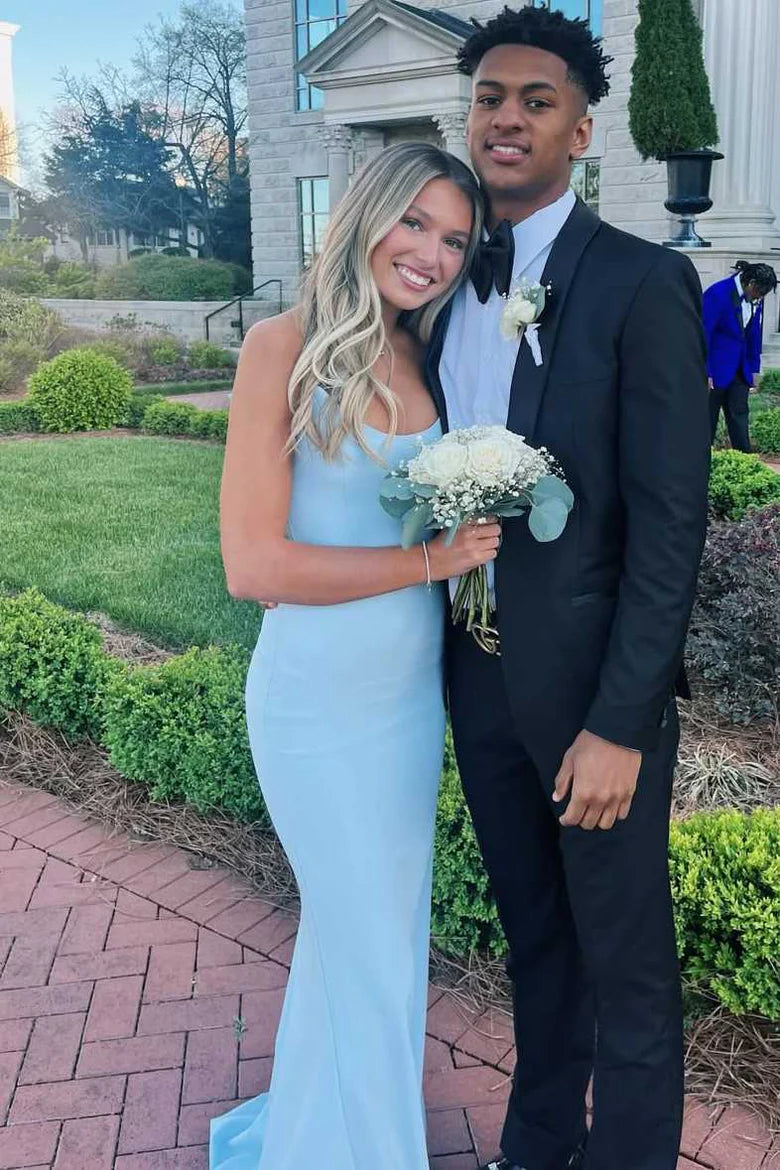 Casual Satin Mermaid Boat Strapless Long Party Prom Dress