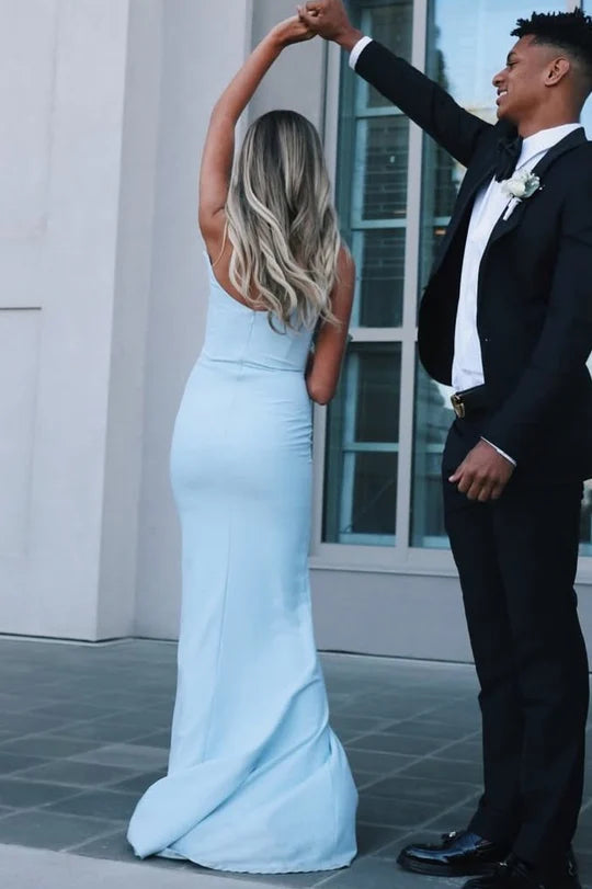 Casual Satin Mermaid Boat Strapless Long Party Prom Dress