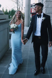Casual Satin Mermaid Boat Strapless Long Party Prom Dress