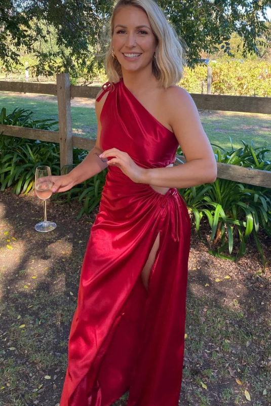 Casual Satin Mermaid Pleated Empire Party Evening Dress With Slit