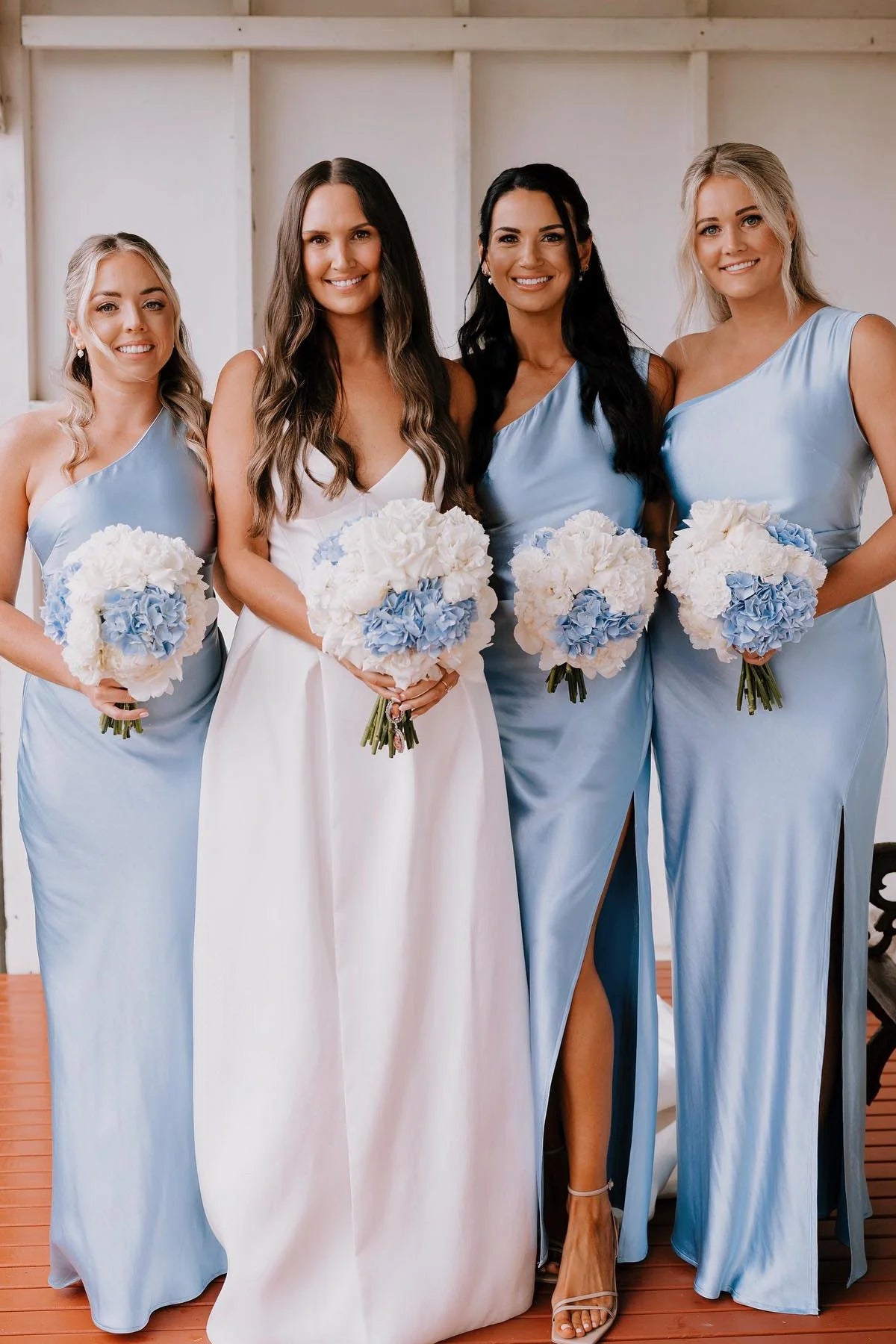Casual Satin One Shoulder Sleeveless Sheath Bridesmaid Dress With Slit