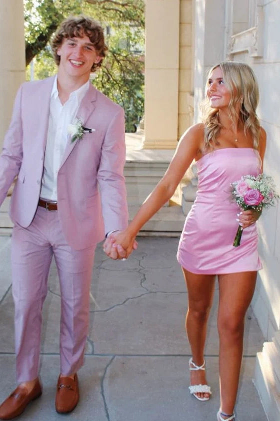 Casual Satin Sheath Mini Strapless Homecoming Dress