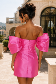 Casual Satin Sheath Puff Sleeves Zipped Mini Homecoming Dress
