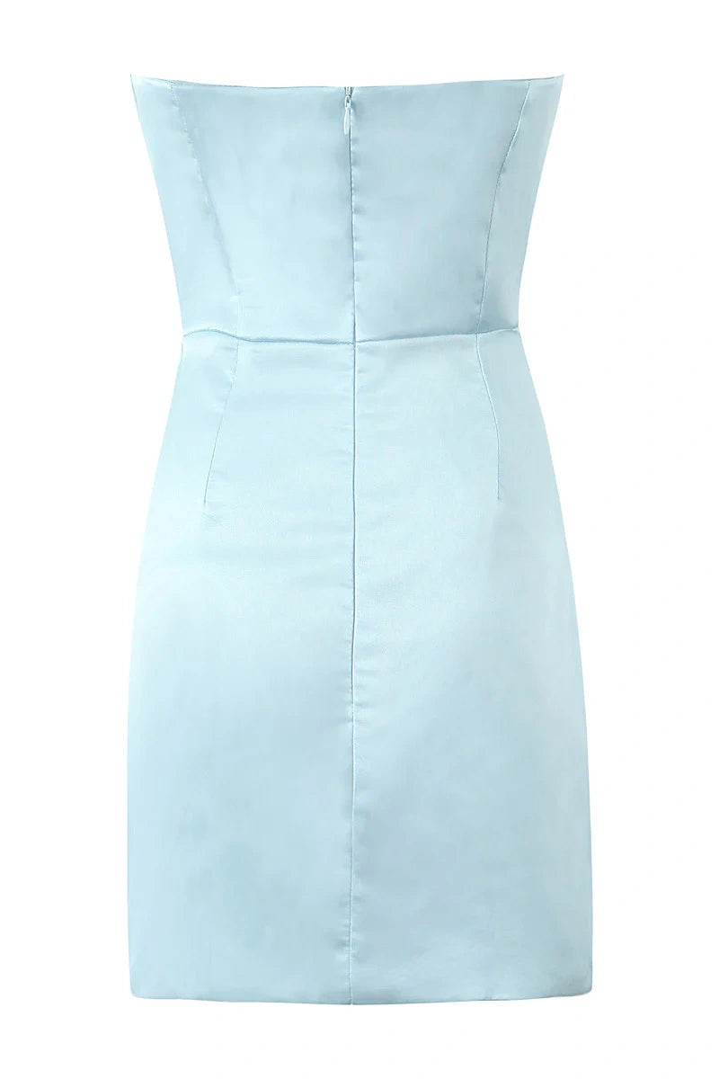 Casual Satin Sheath Ruched Empire Strapless Mini Party Homecoming Dress