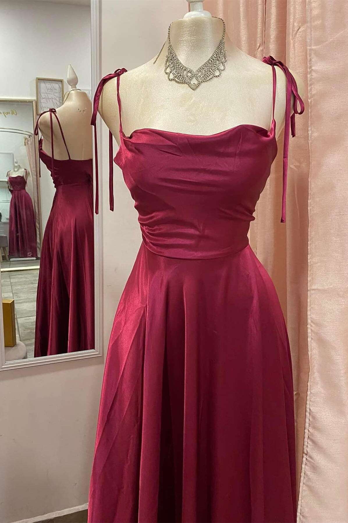 Casual Satin Spaghetti Straps Empire Bridesmaid Dress