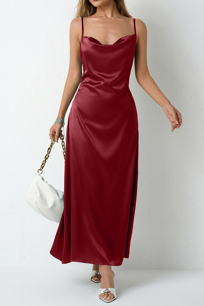 Casual Satin Spaghetti Straps Party Evening Dress