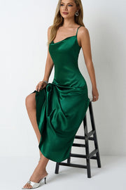 Casual Satin Spaghetti Straps Party Evening Dress