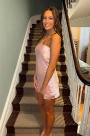 Casual Satin Strapless Backless Mini Homecoming Dress