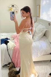 Casual Satin Strapless Mermaid Pleated Party Prom Dress