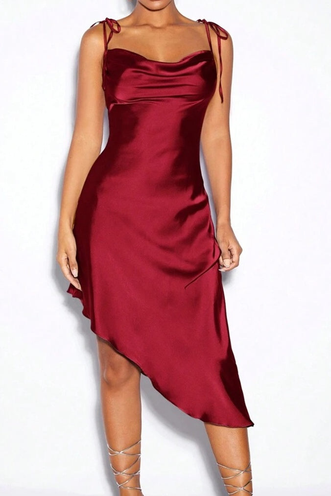Casual Satin Straps Empire Asymmetrical Party Evening Dress