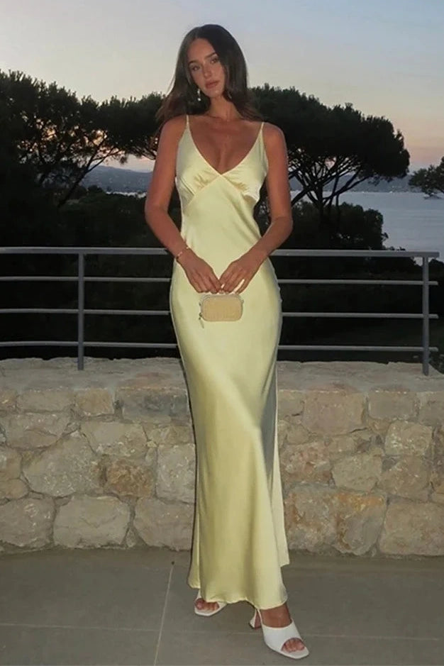 Casual Satin V-Neck Sleeveless Party Evening Dress