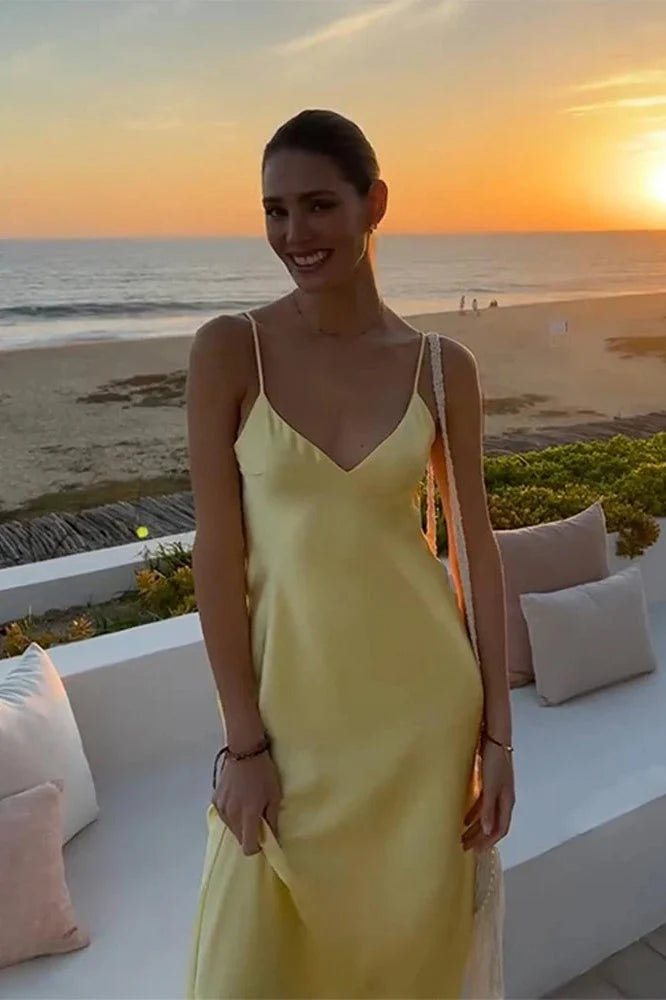 Casual Satin V-Neck Sleeveless Party Evening Dress