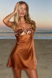 Casual Sequin Top Satin A-Line Strapless Mini Homecoming Dress
