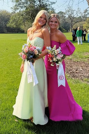 Casual Strapless Sleeveless High Waist Satin A-Line Maxi Party Prom Dress